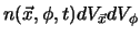 $n({\vec x}, \phi,t) dV_{\vec x}dV_{\phi}$