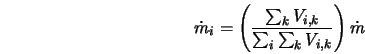  \dot{m}_i = \left(\frac{\sum_k V_{i,k}}{\sum_i \sum_k V_{i,k}} \right)\dot{m} 