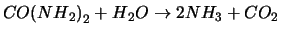 $CO{(NH{_2})}_2 +H{_2}O \rightarrow 2NH_3 + CO_2$