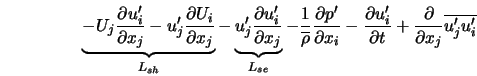  \underbrace{- U_j\frac{\partial u'_i}{\partial x_j} - u'_j \... ...partial t} + \frac{\partial}{\partial x_j}\overline{u'_j u'_i} 