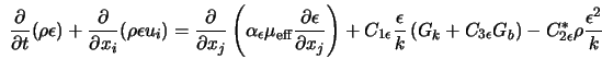  \frac{\partial}{\partial t} (\rho \epsilon) + \frac{\partial... ...silon} G_b \right) - C_{2\epsilon}^* \rho \frac{\epsilon^2}{k} 