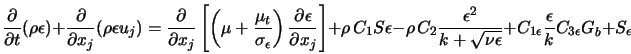  \frac{\partial}{\partial t} (\rho \epsilon) + \frac{\partial... ... \epsilon}\frac{\epsilon}{k} C_{3 \epsilon} G_b + S_{\epsilon} 