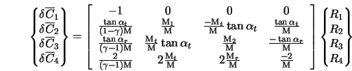  \left\{ \begin{array}{@{}l@{}} \delta \overline{C}_1 \\ \... ...}{@{}l@{}} R_1 \\ R_2 \\ R_3 \\ R_4 \end{array}\right\} 