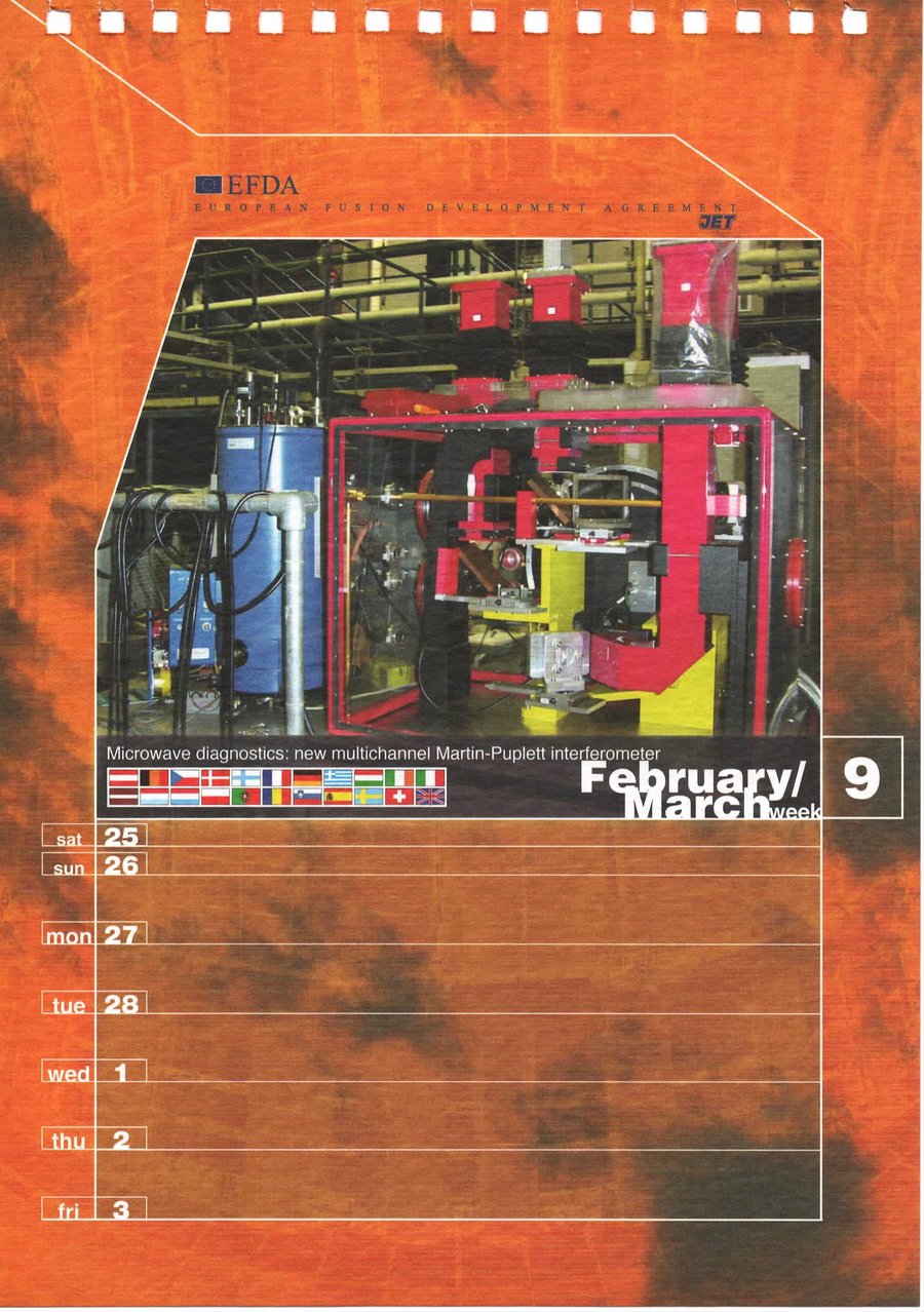 Page of the official JET-EFDA calendar 2006 (February/March) showing the new multichannel Martin-Puplett interferometer