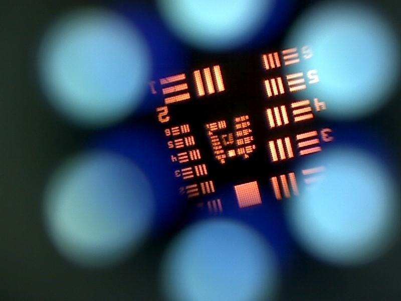 A test pattern seen through a lens